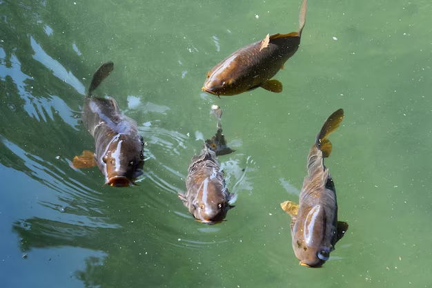 Fish swims in a pond